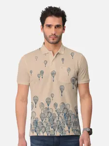 BULLMER Conversational Print Polo Collar Short Sleeves Cotton T-shirt