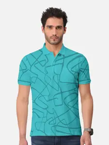 BULLMER Abstract Printed Polo Collar Short Sleeves Cotton T-shirt