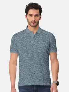 BULLMER Geometric Printed Polo Collar Short Sleeves Cotton T-shirt
