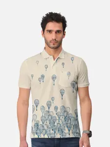 BULLMER Conversational Printed Polo Collar Short Sleeves Cotton T-shirt