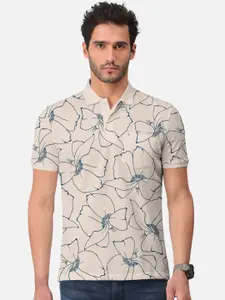 BULLMER Floral Printed Polo Collar Short Sleeves Cotton T-shirt