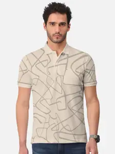 BULLMER Abstract Printed Polo Collar Short Sleeves Cotton T-shirt