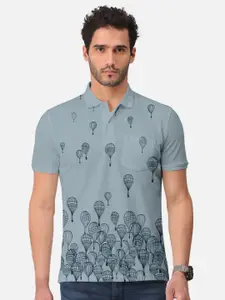 BULLMER Conversational Printed Polo Collar Short Sleeves Cotton T-shirt