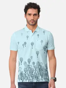 BULLMER Conversational Printed Polo Collar Cotton T-shirt