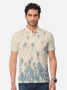 BULLMER Conversational Printed Polo Collar Short Sleeves Cotton T-shirt
