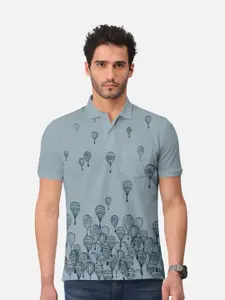 BULLMER Conversational Printed Polo Collar Short Sleeves Cotton T-shirt