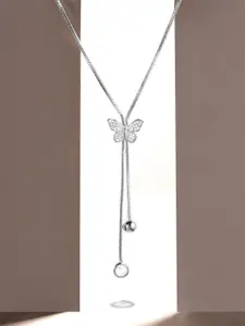 Rubans Rhodium-Plated CZ-Studded Butterfly Necklace