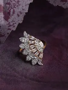 Bhana Fashion Gold-Plated AD-Studded Adjustable Cocktail Finger Ring