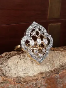 Bhana Fashion Gold-Plated AD-Studded Adjustable Cocktail Finger Ring