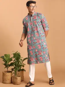 VASTRAMAY Floral Printed Kalamkari Pure Cotton Sustainable Kurta with Pyjamas