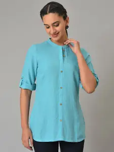 AURELIA Mandarin Collar Roll Up Sleeves Kurti