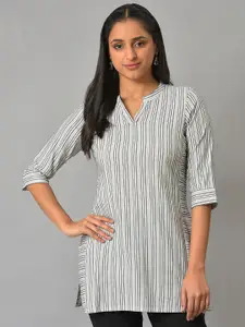 AURELIA Striped Band Collar Kurti