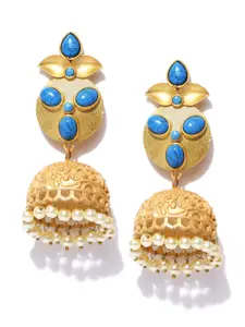 YouBella Gold-Toned & Blue Dome Shaped Jhumkas