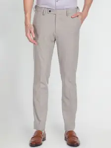 Arrow Men Mid-Rise Flat-Front Plain Slim Fit Heathered Dobby Autoflex Formal Trousers