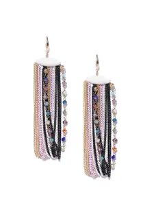 YouBella Multicoloured Gold-Plated Tasselled Beaded Drop Earrings