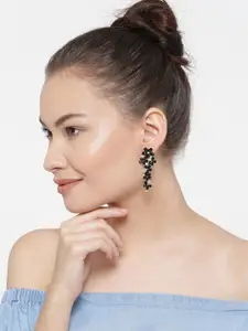YouBella Black Gold-Plated Floral Drop Earrings