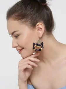 YouBella Black Gold-Plated Beaded Drop Earrings