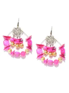 YouBella Pink Gold-Plated Beaded Drop Earrings