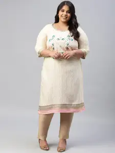 AURELIA Striped Thread Work Straight Kurta