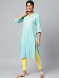 AURELIA Floral Yoke Design Sequinned Kurta