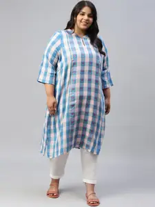 AURELIA Checked Roll Up Sleeves Thread Work Kurta