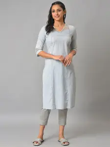 AURELIA Striped V-Neck Gotta Patti Straight Kurta