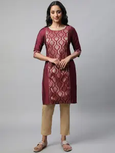 AURELIA Ethnic Motifs Woven Design  Patch Work Panelled Straight  Kurta