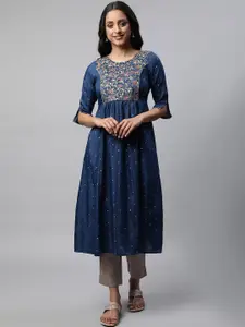 AURELIA Floral Eembroiderd  Sequined Pleated A-Line Kurta