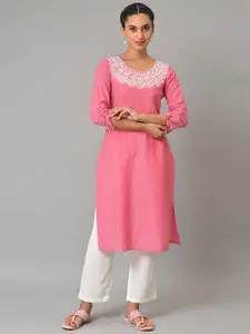 AURELIA Woven Design Thread Work Pure Cotton Kurta