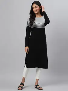 AURELIA Striped Round Neck Acrylic Straight Kurta