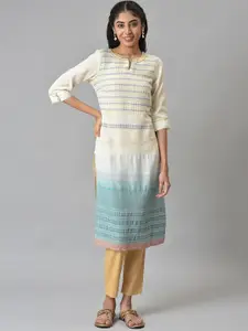 AURELIA Geometric Printed Notched Neck Kurta