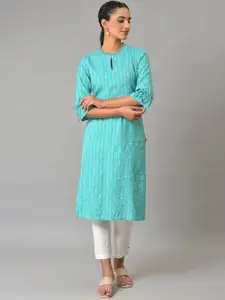 AURELIA Striped Keyhole Neck Straight Kurta