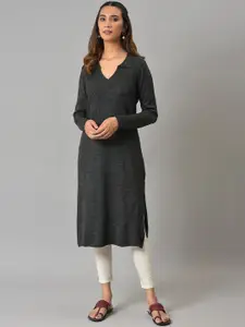 AURELIA Woven Design Shirt Collar Acrylic Kurta