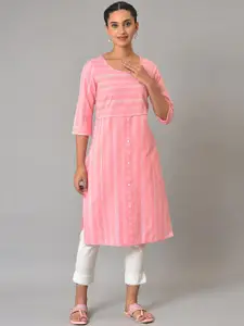 AURELIA Striped Printed Pure Cotton Kurta