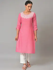 AURELIA Ethnic Motif Yoke Design Thread Work Straight Kurta