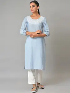 AURELIA Woven Design Thread Work Pure Cotton Kurta