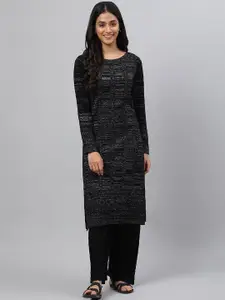 AURELIA Woven Design Round Neck Long Sleeves Acrylic Straight  Kurta