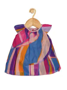 Creative Kids Infant Girls Round Neck Striped Georgette Fit & Flare Romper Dress