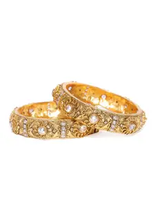 YouBella Set of 2 Gold-Toned Textured Stone-Studded Bangles