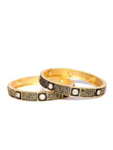 YouBella Set of 2 Antique Gold-Toned & Black Textured Stone-Studded Bangles