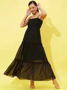 Athena Self Design Smocked Fit & Flare Maxi Dress