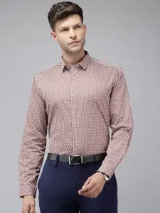 V Dot Slim Fit Floral Printed Pure Cotton Formal Shirt