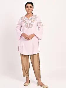 Lakshita Floral Embroidered Notched Neck Thread Work Pure Cotton Kurti