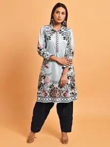 Lakshita Floral Printed Shirt Collar Sequinned Kurti