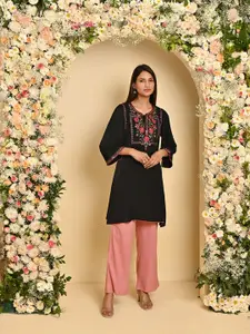 Lakshita Plus Size Floral Embroidered Flared Sleeves Thread Work Kurti