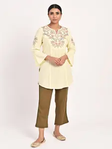 Lakshita Floral Embroidered Notched Neck Thread Work Pure Cotton Kurti