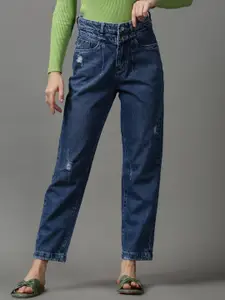SHOWOFF Women Boyfriend Fit High-Rise Low Distress Light Fade Cotton Jeans