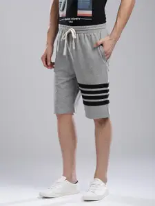 Hubberholme Men Grey Melange Striped Detail Regular Fit Regular Shorts