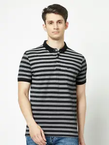 Crimsoune Club Striped Polo Collar Pure Cotton T-Shirt