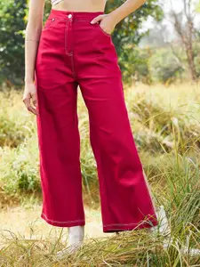 Athena Women Comfort Wide Leg High-Rise Side Slits Cotton Jeans